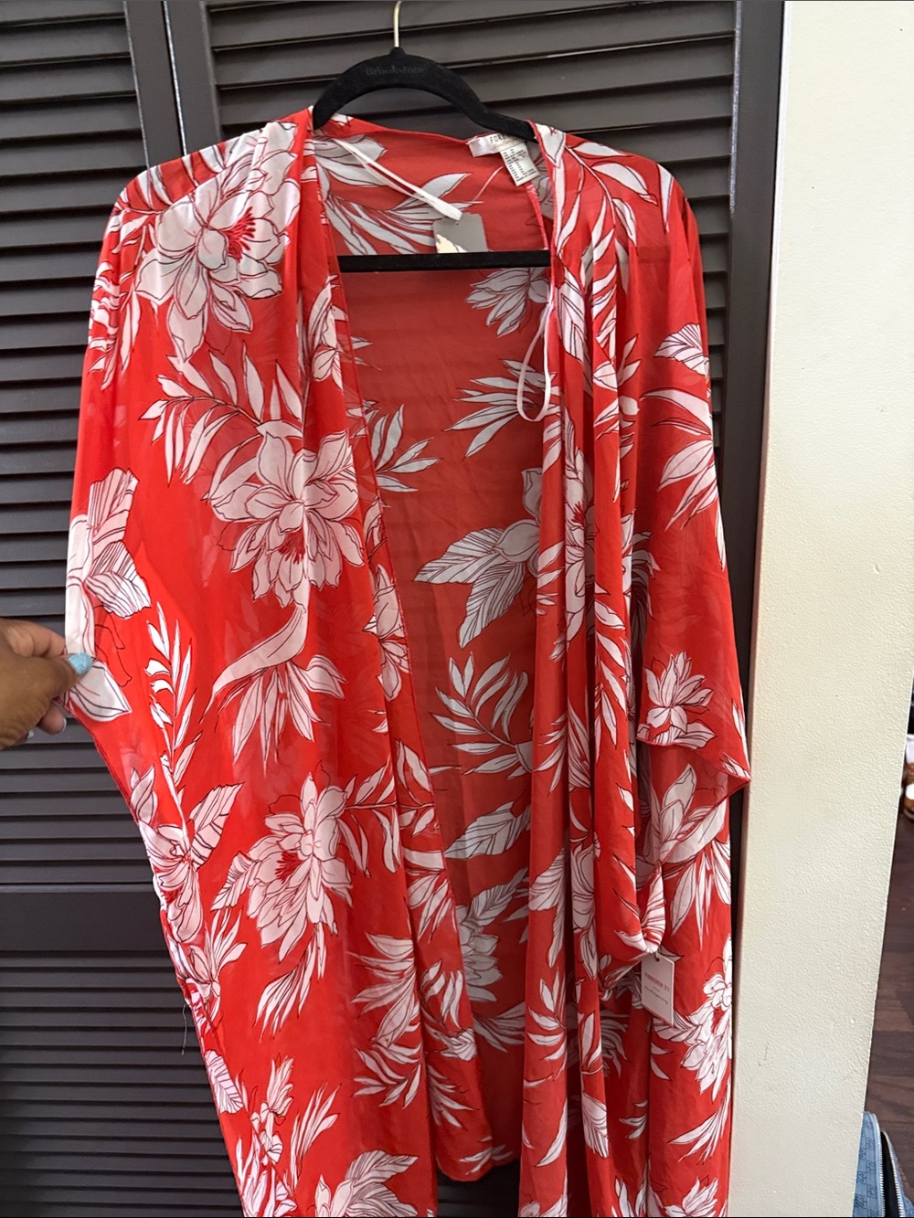 Orange Floral Kimono Cover-Up with White Botanical Print